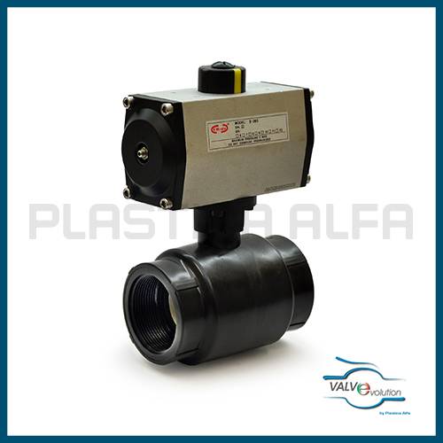 Valvola filettata F-F passaggio ridotto con motore pneumatico Valvevolution Plastica Alfa