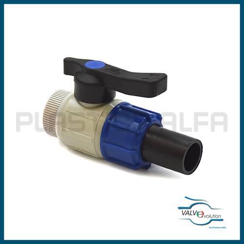 Valvola con bocchettone e collari filettata femmina PEAD valvole HDPE valvevolution Plastica Alfa