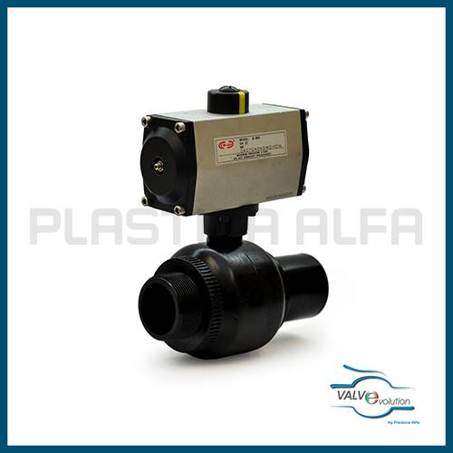 Valvola filettata maschio PEAD con motore pneumatico valvole HDPE valvevolution Plastica Alfa