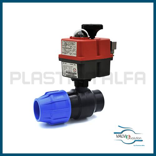 Valvola a sfera a compressione filettata femmina con motore elettrico valvole a compressione valvevolution Plastica Alfa