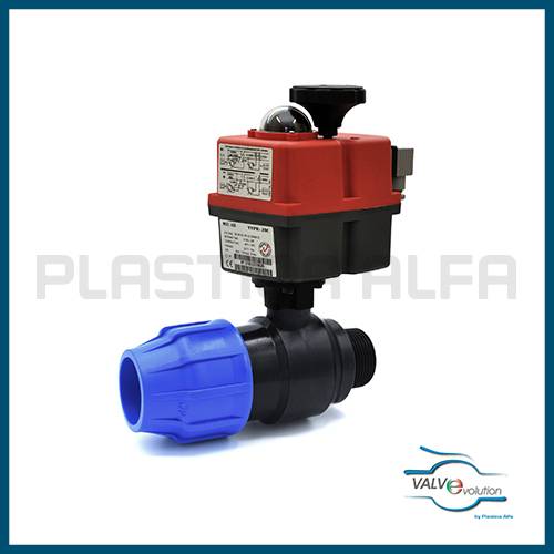 Valvola a sfera a compressione filettata maschio con motore elettrico valvole a compressione valvevolution Plastica Alfa