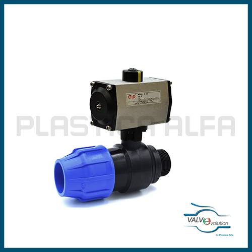 Valvola a sfera a compressione filettata maschio con motore pneumatico valvole a compressione valvevolution Plastica Alfa